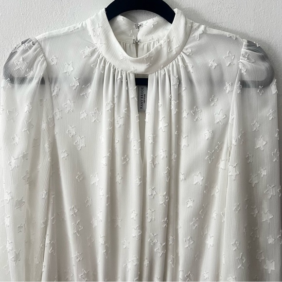 Ramy Brook White Sashah Star Pattern Blouson Longsleeve Mini Dress Medium - Picture 5 of 9